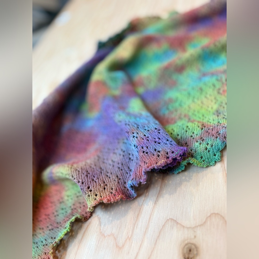 thermal gradient scarf - hand made pointelle cotton scarf rainbow colors euc - Picture 2 of 4